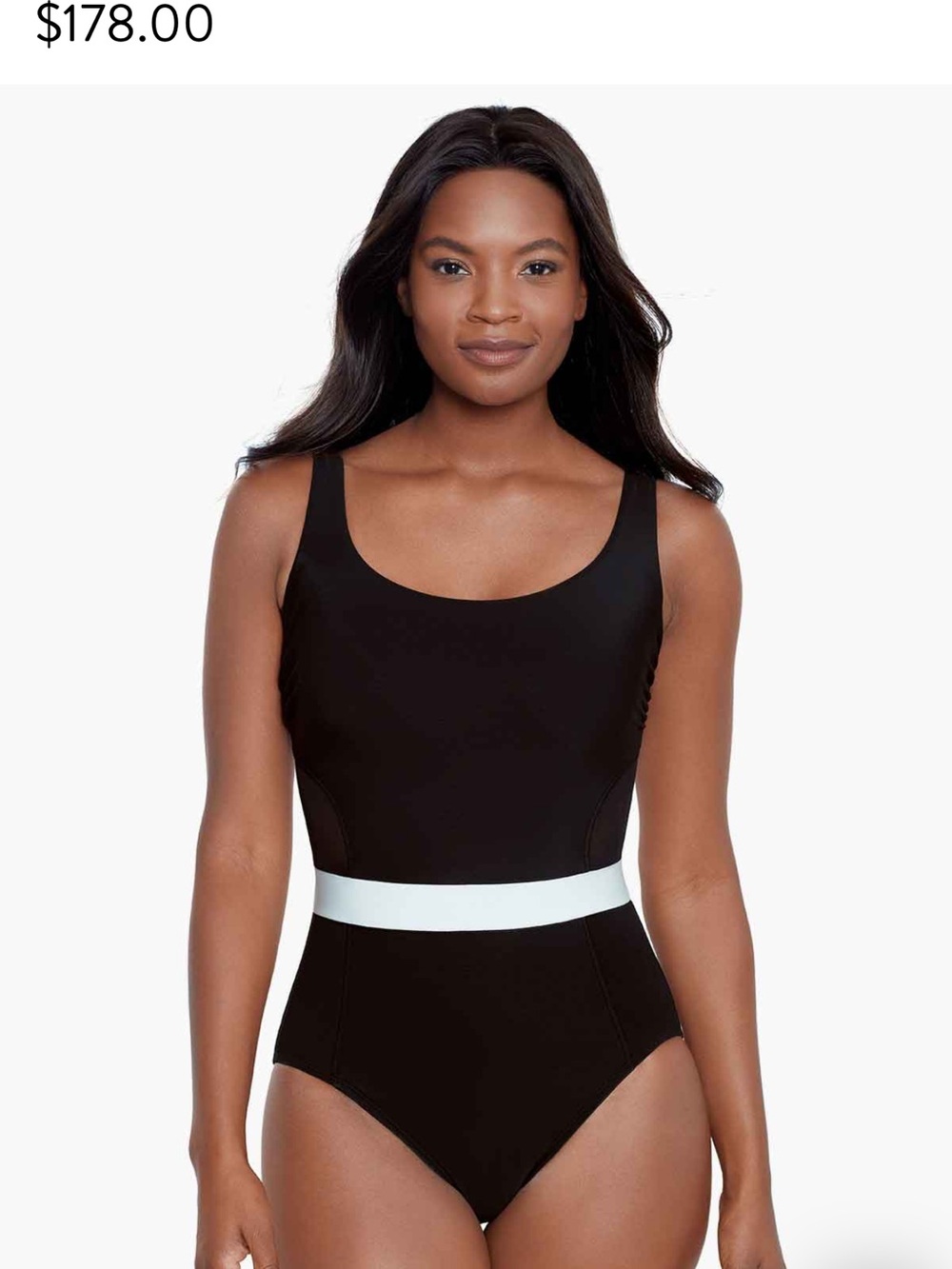 Miraclesuit Black Scoop Neck Tank with White Waistband